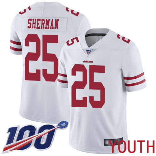 San Francisco 49ers Limited White Youth Richard Sherman Road NFL Jersey 25 100th Season Vapor Untouchable